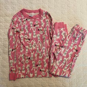 Hanna Andersson Pink and White Bunny Long Sleeve Pajamas - Size 120